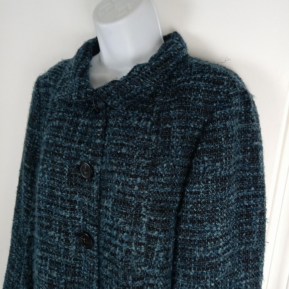 Coldwater Creek Jacket Womens Medium Teal Blue Boucle Tweed Button Front Swing - Picture 1 of 16